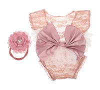FIXOSHEE Conjunto para Sesión de Fotos de Recién Nacida Color Rosa Body de Encaje Suave con Lazo y Diadema a Juego Ropa Cómoda y Delicada para Ñiño Niña Adecuado para Fotografía