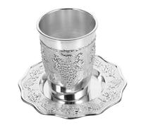 FIXOSHEE Copa de Vino para Shabat y Havdalá Juego de Copa y Platillo Plateados Artículos para Ofrendas Judaicas Ligera y Fácil de Cuidar Adecuado para Reuniones y Celebraciones