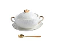 FIXOSHEE Cuencos de Cerámica con Tapa y Cuchara Bol para Sopa y Postres con Asas Dobles para Guisos y Alimentos Delicados Diseño Clásico y Fácil Limpieza