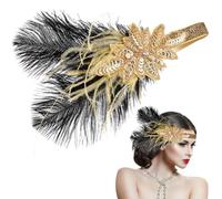 FIXOSHEE Diadema Estilo Años 20 Plumas y Lentejuelas Doradas Tocado Vintage Ajustable para Bodas Fiestas y Cosplay Adorno de Cabello Femenino Elegante y Versátil