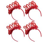 FIXOSHEE Diademas de Año 2026 Purpurina Roja 4 Piezas Accesorios para Fiesta y Photocall Celebraciones de Nochevieja y Cumpleaños