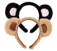 FIXOSHEE Diademas De Orejas De Oso En Peluche, Set De 2 Unidades En Marrón y Negro, Accesorio Para Disfraz y Sesiones Fotográficas Infantiles