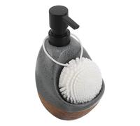 FIXOSHEE Dispensador de Jabón Líquido y Champú de Cerámica Gris Botella Recargable con Bomba Antigoteo Soporte para Esponja Integrado Adecuado para Baño y Cocina Diseño Rústico