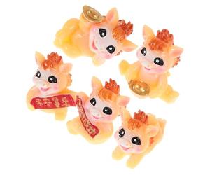 FIXOSHEE Figuras de Caballos de Resina del Año Chino 5 Piezas, Miniaturas Decorativas para Escritorio y Jardín, Colección de Adornos Paisajísticos Simbología de Buena Fortuna y Prosperidad