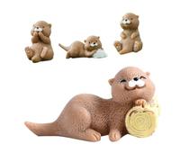 FIXOSHEE Figuritas De Nutria Miniatura De Resina para Decoración De Bonsái, Colección De 4 Piezas Pequeñas, Micro Paisaje, Adornos para Jardín y Terrario