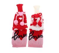 FIXOSHEE Fundas para Botellas de Vino de Punto Rojo y Rosa Decoración para Día de San Valentín Pack 2 Piezas Compatible Botellas Estándar Accesorio Festivo para Bodas y Eventos