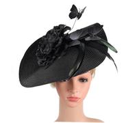 FIXOSHEE Gran Sombrero de Fascinador para Mujer con Exagerada Diadema para Fiesta de Té y Banquete Tocado Artesanal Negro Elegante