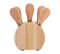 FIXOSHEE Juego de Cuchillos para Queso Base de Madera de Roble, Cortador y Espátula de Acero Inoxidable, Tenedor y Untador para Queso, Accesorios para Servir y Rebanar en Cocina, Set