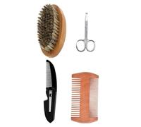 FIXOSHEE Kit De Cuidado De Barba Para Hombres Cepillo De Cerdas De Jabalí, Peine De Madera Doble Cara, Tijeras y Peine De Bolsillo Portátil Para Arreglo y Estilismo Diario