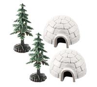 FIXOSHEE Mini Figuras De Casas De Hielo y Mini Árbol De Navidad, Modelo Reducido De Plástico Resistente, Decoración Navideña para Mesa De Arena y Micro Paisajes, Set De 4 Piezas