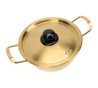 FIXOSHEE Olla de Acero Inoxidable para Ramen de 22 CM Tapa Dorada Doble Asa Olla para Fideos y Sopa Cacerola Gruesa Apta para Cocina de Inducción y Fuego Directo Adecuado para Camping