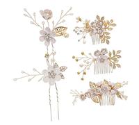 FIXOSHEE Peine y Horquillas de Flores con Perlas y Alambre Dorado Tocado Nupcial para Novia y Damas Accesorio para Cabello de Boda para Mujer y Niña
