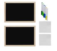 FIXOSHEE Pizarra de Pared y Sobremesa de Madera 20X30 CM Tablero de Mensajes Blanco con Marco Natural Incluye 2 Pizarras 6 Rotuladores de Agua Multicolor y 2 Paños de Limpieza Adecuado