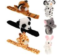 FIXOSHEE Pulseras de Fiesta para 6 Pcs Animales de Peluche a Presión, Surtido de Pulseras de Dibujos Animados Jungla (tigre Amarillo, Leopardo Nieves, Jirafa, Elefante, Conejo Blanco,