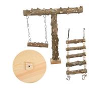 FIXOSHEE Soporte de Madera para Pájaros con Base Escalera de Trepa para y Percha Natural Estación de Multifuncional para Entrenamiento y Ejercicio de Aves Pequeñas