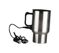 FIXOSHEE Taza Calefactora de Coche Acero Inoxidable y Plástico Termo Eléctrico Portátil con Gran Capacidad Tapa Antivuelco Conexión para Viajes y Conducción