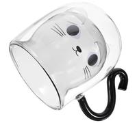 FIXOSHEE Taza de Cristal Transparente Forma de Gato Negro Doble Pared Aislante Capacidad Mediana para Café Té y Bebidas Calientes Adecuado para Uso Diario y Obsequio