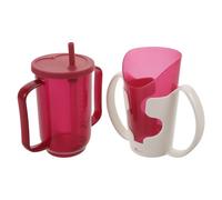FIXOSHEE Vasos Antiderrames para Personas Mayores 2 Piezas, Taza de Alimentación Líquida 250 Ml Doble Asa, Diseño Ergonómico para Pacientes Encamados, Taza para Sorber Segura y Práctica