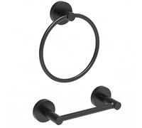 Fixsen - Juego de Accesorios de baño de 2 Piezas, Anillo de Toalla Negro y Soporte para Papel higiénico, Acero Inoxidable y aleación de Zinc, Soporte para Toallas de baño, Soporte para Toallas de