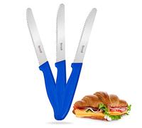 fixwell Cuchillo de desayuno, color azul, cuchillo afilado para pan con filo ondulado para panecillos y demás. Muy duradero, inoxidable, apto para lavavajillas y apto para alimentos, 100% fabricado en