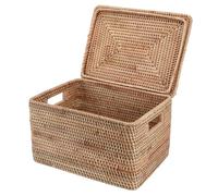 FIYAMMY Cesta de ratán con tapa, cesta grande con tapa para almacenamiento, caja cuadrada de ratán (15.75 pulgadas de largo x 14.17 pulgadas de ancho x 11.81 pulgadas de alto)