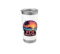 Fiyi Tropical Vibes Beach Retro Sunset Summer Sun Souvenir Vaso térmico de acero inoxidable de doble pared