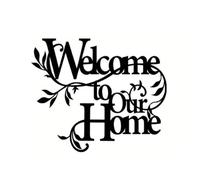 FIYOEO Esculturas de pared de metal con texto en inglés "Welcome To Our Home" - Atractiva decoración rústica de hierro para colgar en la pared de la sala de estar (hogar)