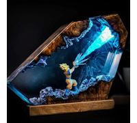 FIYSON 3D Dragon Ball Resin Night Light, Resin Son Goku Figure Ornaments with Wooden Base, Bedside Lamp with USB Cable and 16 Color Remote Multi-Color LED Night Lamp, Desktop Art Decor (Style 2)