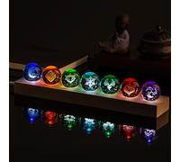 FIYSON Genshin Impact Vision Balls, bola de cristal 3D Ojo de Dios, luz nocturna LED, bola de cristal USB de 40 mm, con base de madera, 7 piezas Anemo Electro Pyro Dendro Cryo Geo Hydro Merch Set de