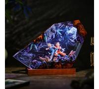 FIYSON Luz nocturna de resina epoxi Dragon Ball 3D, figuras de resina Son Goku, adornos con base de madera, lámpara de mesita de noche con cable USB y mando a distancia de 16 colores, lámpara LED