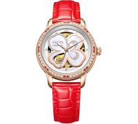 FIYTA Klover - Reloj de pulsera para mujer (automático, 3 manecillas, correa de piel, esfera de nácar), Oro Ros Nácar Rojo, Amor