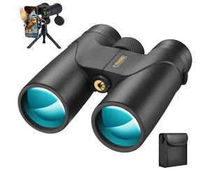 Fiyxlop Prismáticos HD de 12 x 42 pulgadas para adultos, prisma BAK4 mejorado y lente FMC, adaptador de teléfono + trípode para observación de aves, cruceros, conciertos, caza, senderismo, observación
