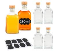 Fizdoqg 6 botellas de cristal vacías con corcho, 250 ml, botellas pequeñas para rellenar con colgantes para bricolaje, botellas de zumo, fiestas, limonada