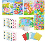 Fizdoqg 6 Piezas Pegatinas de Mosaicos Manualidades Mosaico Niños Kit Mosaicos Infantiles de Colores, DIY Mosaico Pegatinas Creativo, Dibujos Animados de Mosaicos, Artesanías educativas para niños