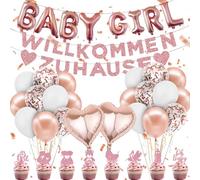 Fizdoqg Bienvenido a casa, decoración para bebé, niña elcome Home Baby Girl, decoración con guirnalda, globos, globos de papel de aluminio, decoración para tartas para baby shower, bienvenida al hogar