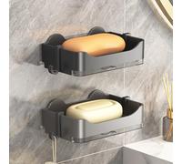 Fizdoqg Jabonera para la ducha, 2 unidades, sin agujeros, jaboneras con bandeja de goteo y ganchos, montaje en pared para el baño y la cocina