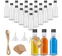 Fizdoqg Juego de 24 botellas pequeñas para rellenar, 50 ml, botellas de licor, botellas vacías con 2 embudos y 24 colgantes para bodas, fiestas, arte, zumo de whisky