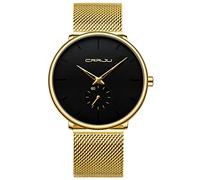 FIZILI Reloj de pulsera para hombre, ultradelgado, minimalista, resistente al agua, a la moda, unisex, con correa dorada de malla de acero inoxidable, color negro, Moda