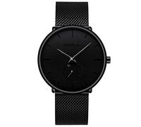 FIZILI Relojes Hombre De Malla Ultra Fino Negro para Hombres Relojes De Pulsera De Moda Minimalista De Lujo para Relojes Hombre Casual Reloj Hombre De Cuarzo Impermeable-Negro