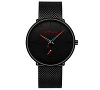 FIZILI Relojes Hombre De Malla Ultra Fino Negro para Hombres Relojes De Pulsera De Moda Minimalista De Lujo para Relojes Hombre Casual Reloj Hombre De Cuarzo Impermeable-Rojo
