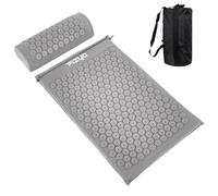 Fizyo Alfombrilla de acupresión con almohada - Set de masaje para alivio del dolor, estrés y tensión, espalda, cuello y hombros, estimulación circulatoria, con bolsa de transporte, (Gris)