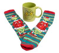 Fizz Creations Juego de taza y calcetines de The Grinch. Calcetines de Navidad y taza de cerámica con el Dr. Seuss's The Grinch. Relleno de calcetines.