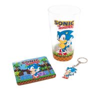Fizz Creations Sonic The Hedgehog Keyring, Glass and Coaster Gift Set. 3 in 1 Gi