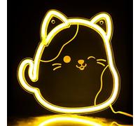 Fizz Creations Squishmallows Cam the Cat - Lámpara de pared de neón | Licencia oficial | Alimentado por USB | Luz amarilla vibrante | Opciones de montaje en pared
