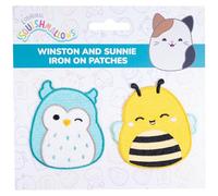 Fizz Creations Squishmallows - Parches termoadhesivos con diseño de Winston The Owl & Sunny The Bee. Parches Squishmallows perfectos para personalizar ropa y bolsos. Bonito parche. Parches kawaii
