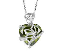 FJ Collar Agosto Piedra de Nacimiento Collar Verde Peridoto Mujer Plata de Ley 925 Collar Mariposa Colgante de Flores de Rosa Joyas Regalos para Mujer Novia Esposa Mamá