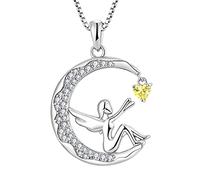 FJ Collar Ángel de la Guarda Mujer Plata de Ley 925 Colgante Luna Hada Collar Amarillo Collar Noviembre Piedra de Nacimiento Joyas Regalos para Mujer Novia Esposa Mamá