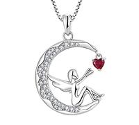FJ Collar Ángel de la Guarda Mujer Plata de Ley 925 Colgante Luna Hada Collar Rubí Collar Julio Piedra de Nacimiento Joyas Regalos para Mujer Novia Esposa Mamá