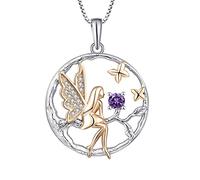 FJ Collar Ángel de la Guarda Plata de Ley 925 Colgante Árbol de la Vida Collar Hada Mariposa con Febrero Piedra de Nacimiento Amatista Joyas Regalos para Mujer Niña