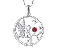 FJ Collar Ángel de la Guarda Plata de Ley 925 Colgante Árbol de la Vida Collar Hada Mariposa con Julio Piedra de Nacimiento Rubí Joyas Regalos para Mujer Niña